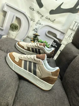 Adidas Beige Brown Low-Top Suede-Leather Mix Lifestyle Sneakers 7