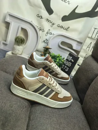 Adidas Beige Brown Low-Top Suede-Leather Mix Lifestyle Sneakers 9