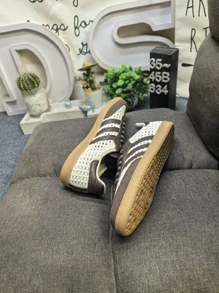 Adidas Beige Brown Woven Textile Upper Leather Stripes Lifestyle Sneakers 6