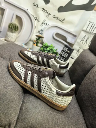 Adidas Beige Brown Woven Textile Upper Leather Stripes Lifestyle Sneakers 7