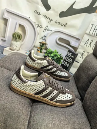 Adidas Beige Brown Woven Textile Upper Leather Stripes Lifestyle Sneakers 9