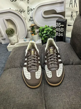 Adidas Beige Brown Woven Textile Upper Leather Stripes Lifestyle Sneakers 10
