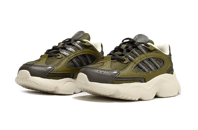 Adidas Beige Gray Midsole Layered Synthetic Overlays Chunky Sneakers 11