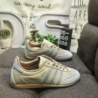 Adidas Beige Gray Retro Handball-Inspired Perforated Toebox Lifestyle Sneakers