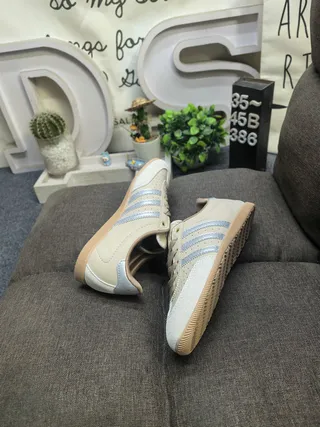 Adidas Beige Gray Retro Handball-Inspired Perforated Toebox Lifestyle Sneakers 6