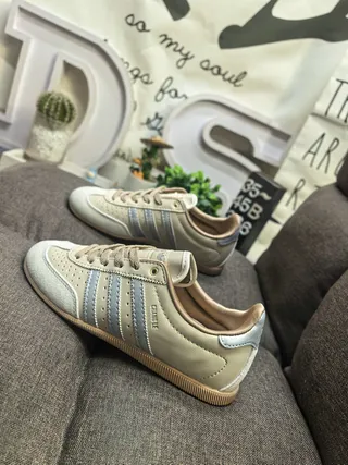 Adidas Beige Gray Retro Handball-Inspired Perforated Toebox Lifestyle Sneakers 7