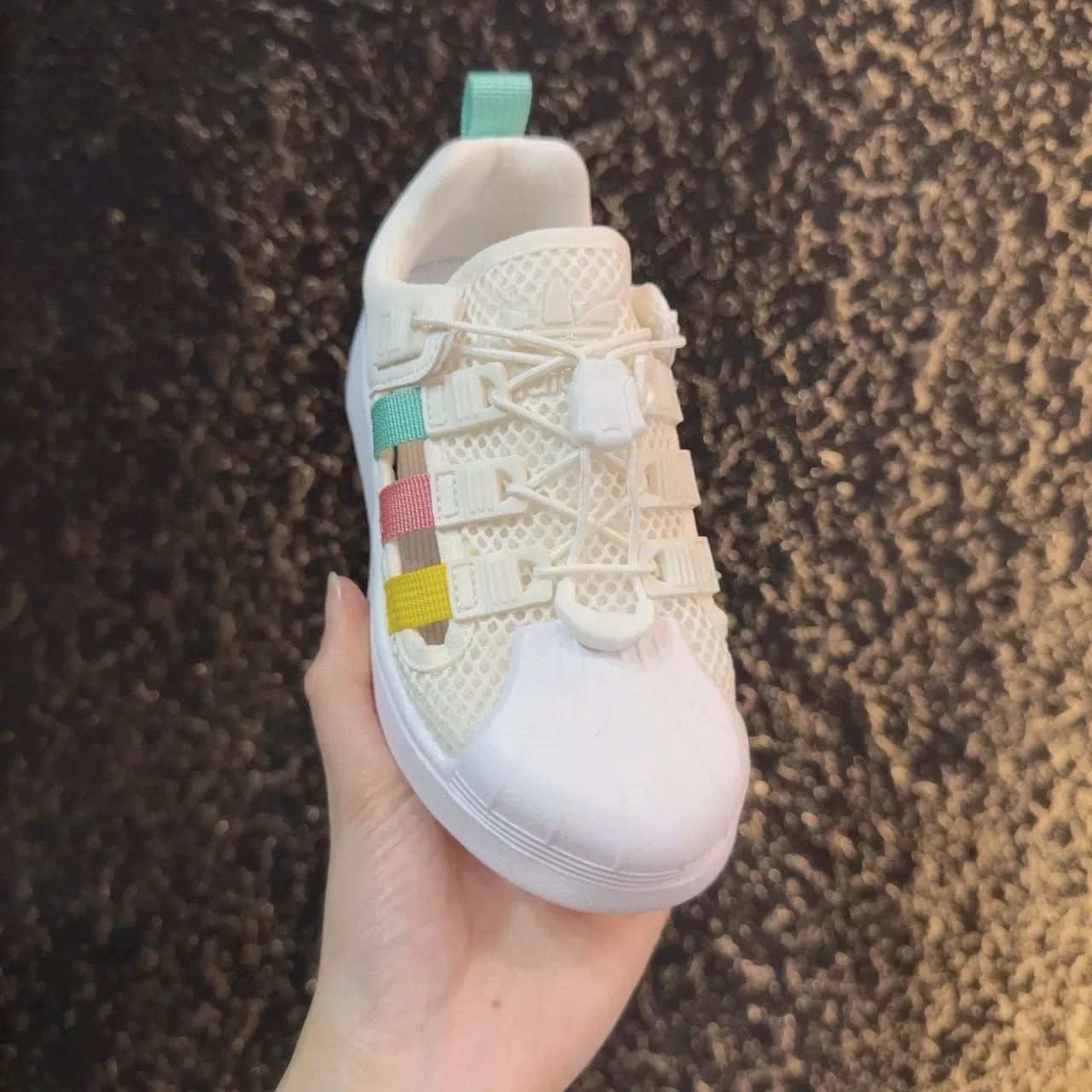 Adidas Beige Multicolor Shell-Toe Laceless Strap Closure Lifestyle Sneakers 20