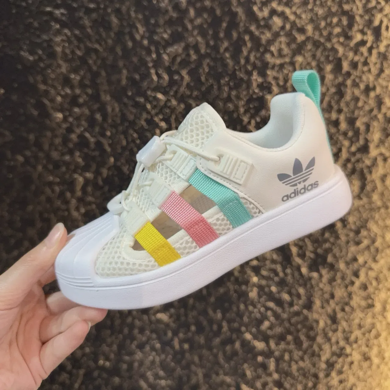 Adidas Beige Multicolor Shell-Toe Laceless Strap Closure Lifestyle Sneakers 21