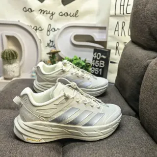 Adidas Beige Silver Off-White Mesh Upper Metallic Stripes Lifestyle Sneakers