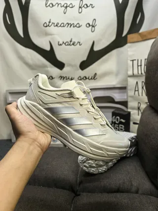 Adidas Beige Silver Off-White Mesh Upper Metallic Stripes Lifestyle Sneakers 5
