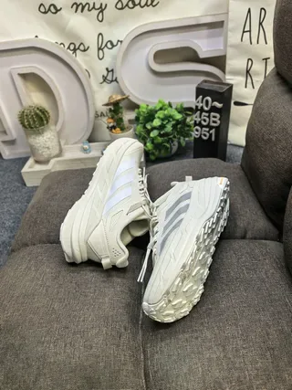 Adidas Beige Silver Off-White Mesh Upper Metallic Stripes Lifestyle Sneakers 6