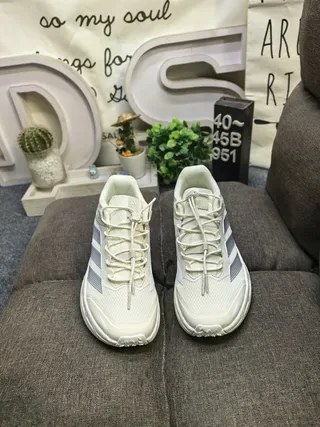 Adidas Beige Silver Off-White Mesh Upper Metallic Stripes Lifestyle Sneakers 10