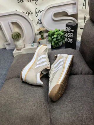 Adidas Beige White Suede Upper Three-Stripe Side Panel Lifestyle Sneakers 6