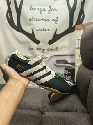Adidas Black Beige Laceless Velcro Closure Three-Stripe Side Panel Lifestyle Sneakers 5
