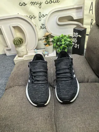 Adidas Black Gray Knit Upper Three-Stripe Side Panel Lifestyle Sneakers 18