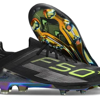 Adidas Black Green Synthetic Upper Neon Lime Graphic Text Firm-Ground Soccer Shoes