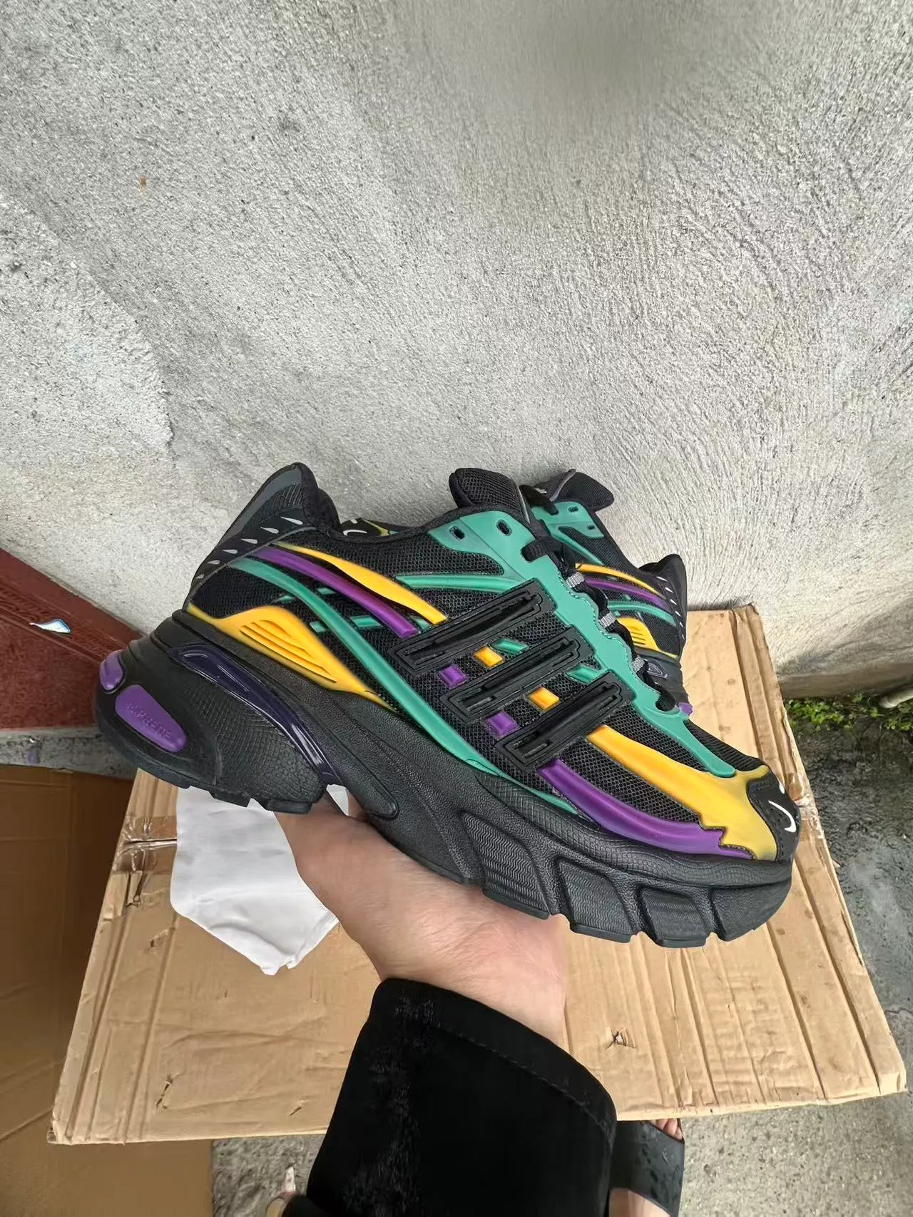 Adidas Black Multicolor Sole Multi-Color Layered Cage Chunky Sneakers 1