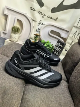 Adidas Black Orange Engineered Mesh Upper Three-Stripe Side Panel Running Shoes 9