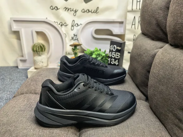 Adidas Black Orange Engineered Mesh Upper Three-Stripe Side Panel Running Shoes 21