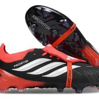 Adidas Black Red Laceless Strap Closure Synthetic Textured Upper Firm-Ground Soccer Shoes