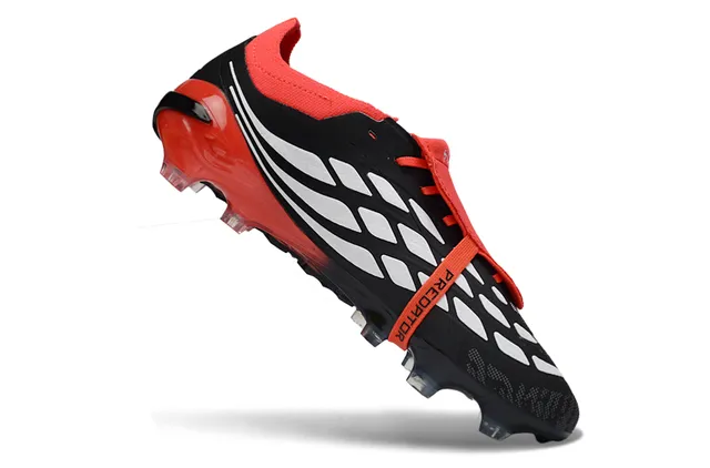 Adidas Black Red Laceless Strap Closure Synthetic Textured Upper Firm-Ground Soccer Shoes 2