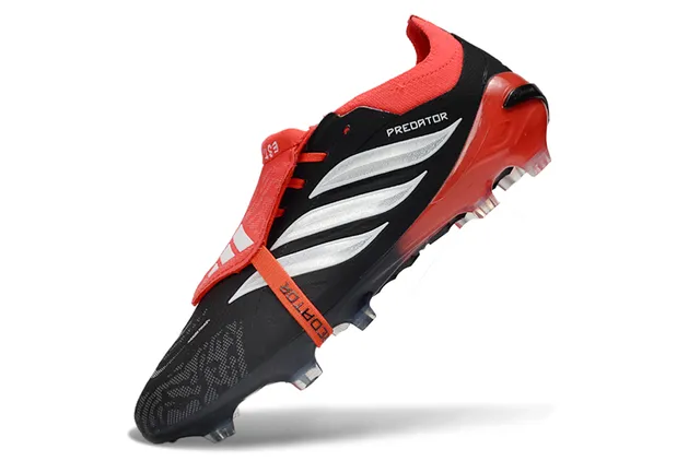 Adidas Black Red Laceless Strap Closure Synthetic Textured Upper Firm-Ground Soccer Shoes 3
