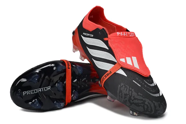 Adidas Black Red Laceless Strap Closure Synthetic Textured Upper Firm-Ground Soccer Shoes 4