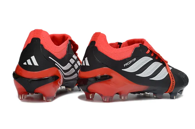 Adidas Black Red Laceless Strap Closure Synthetic Textured Upper Firm-Ground Soccer Shoes 5