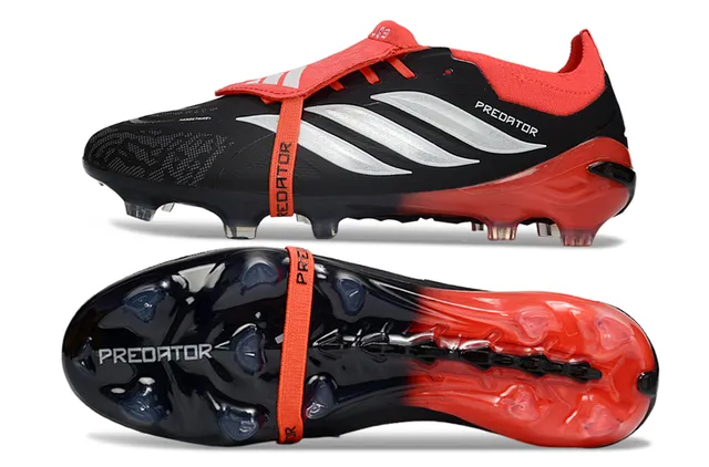 Adidas Black Red Laceless Strap Closure Synthetic Textured Upper Firm-Ground Soccer Shoes 6