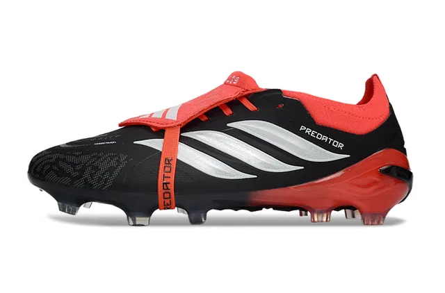 Adidas Black Red Laceless Strap Closure Synthetic Textured Upper Firm-Ground Soccer Shoes 7