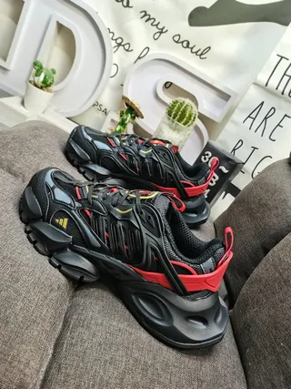 Adidas Black Red Sculpted Sole Layered Cage Construction Chunky Sneakers 7