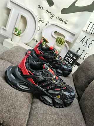 Adidas Black Red Sculpted Sole Layered Cage Construction Chunky Sneakers 9