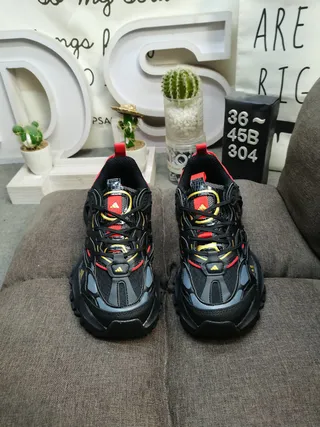 Adidas Black Red Sculpted Sole Layered Cage Construction Chunky Sneakers 10