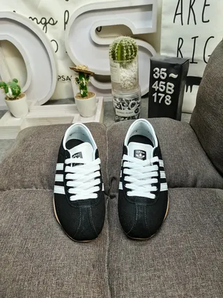 Adidas Black White Canvas Upper Three Stripes Lifestyle Sneakers 10