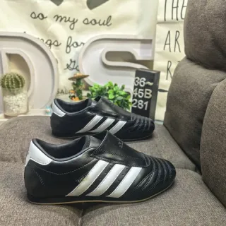 Adidas Black White Laceless Slip-On Leather Upper Indoor Soccer Shoes