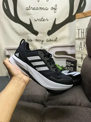 Adidas Black White Mesh Upper Three-Stripe Side Panel Running Shoes 5