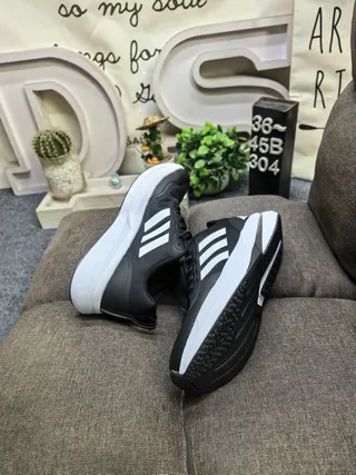 Adidas Black White Mesh Upper Three-Stripe Side Panel Running Shoes 6