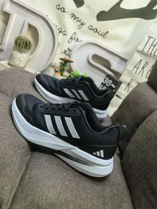 Adidas Black White Mesh Upper Three-Stripe Side Panel Running Shoes 7
