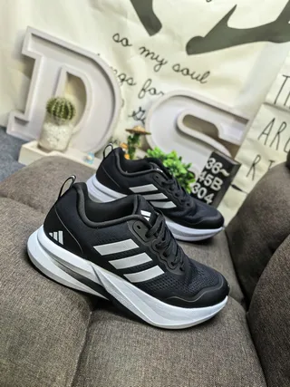 Adidas Black White Mesh Upper Three-Stripe Side Panel Running Shoes 9