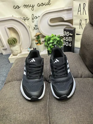 Adidas Black White Mesh Upper Three-Stripe Side Panel Running Shoes 10