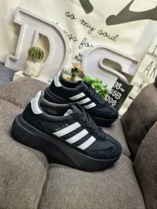 Adidas Black White Platform Sole Suede-Mesh Upper Lifestyle Sneakers 9