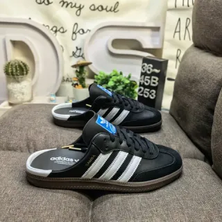 Adidas 黑白 免穿穆勒 前系带乐福鞋
