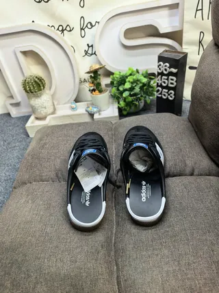Adidas Black White Slip-On Mule Lace-Up Front Loafer 8