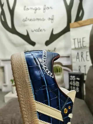 Adidas Blue Beige Crocodile-Embossed Leather Cream Triple Stripes Lifestyle Sneakers 4