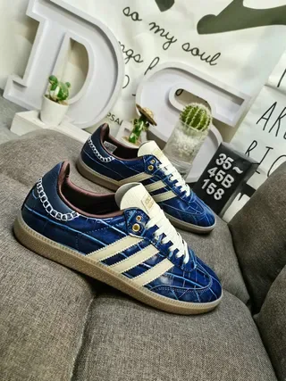 Adidas Blue Beige Crocodile-Embossed Leather Cream Triple Stripes Lifestyle Sneakers 9