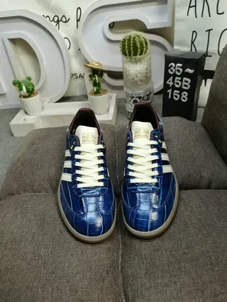 Adidas Blue Beige Crocodile-Embossed Leather Cream Triple Stripes Lifestyle Sneakers 10