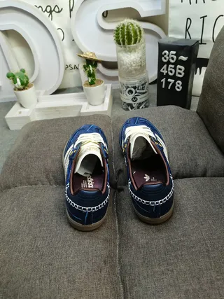 Adidas Blue Beige Crocodile-Embossed Leather Upper Cream Triple Stripes Lifestyle Sneakers 8