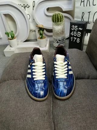 Adidas Blue Beige Crocodile-Embossed Leather Upper Cream Triple Stripes Lifestyle Sneakers 10