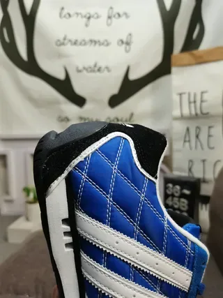 Adidas Blue Black Quilted Diamond-Panel Upper Three White Stripes Lifestyle Sneakers 3