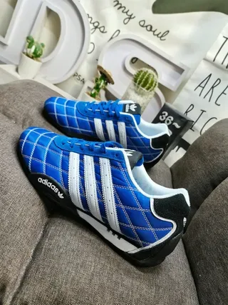 Adidas Blue Black Quilted Diamond-Panel Upper Three White Stripes Lifestyle Sneakers 7
